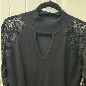 August Silk Black Cowl Neck Sweater with Lace Sleeves